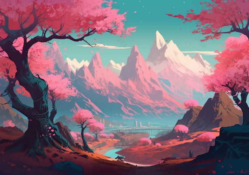 浪漫风樱花树下插画背景图,插画/手绘图,插画/手绘图库,插画/手绘图下载,插画/手绘
